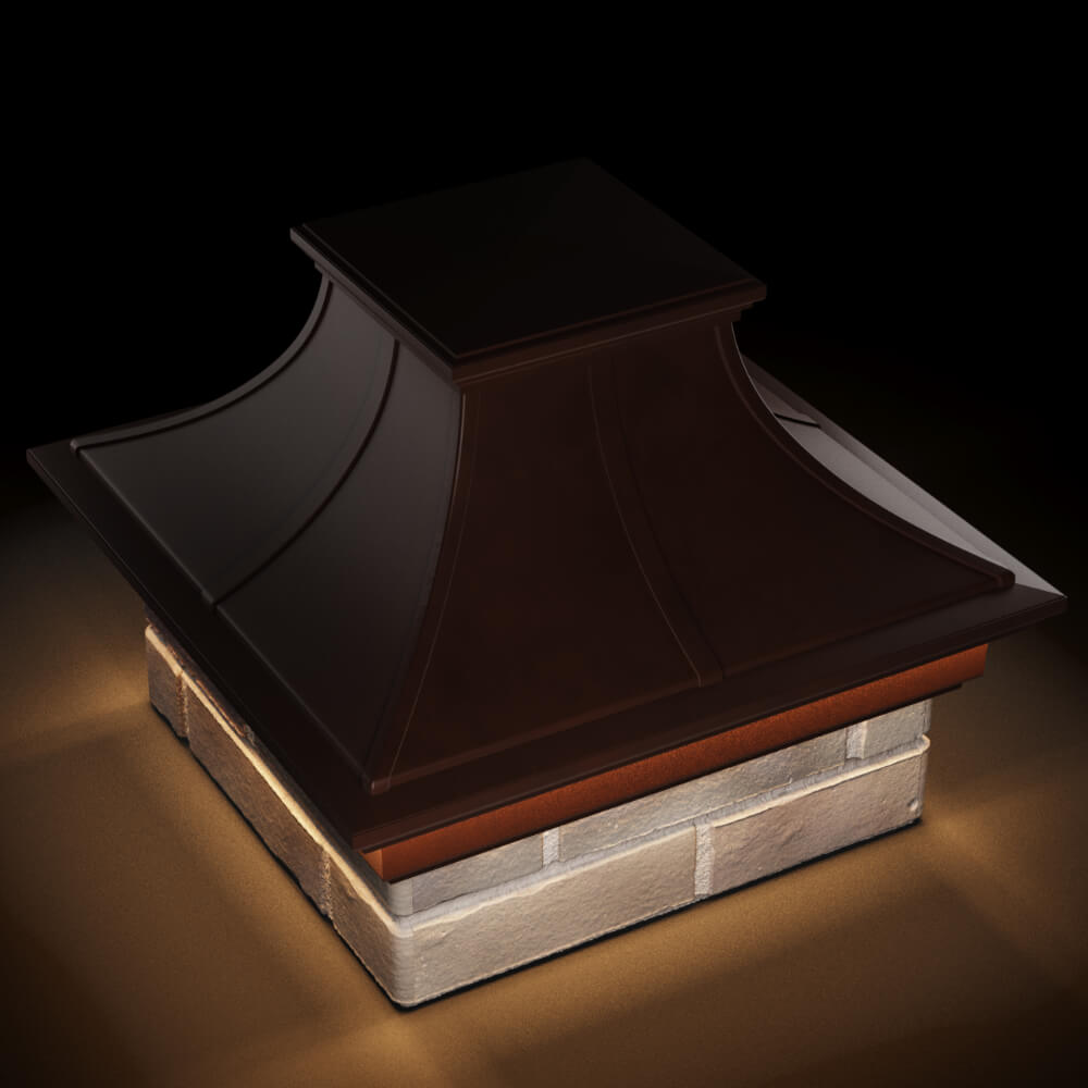 Колпак Zking Монблан Премиум Коричневый на столб 1.5х1.5 кирпича (385х385мм) с подсветкой в Магадане фото