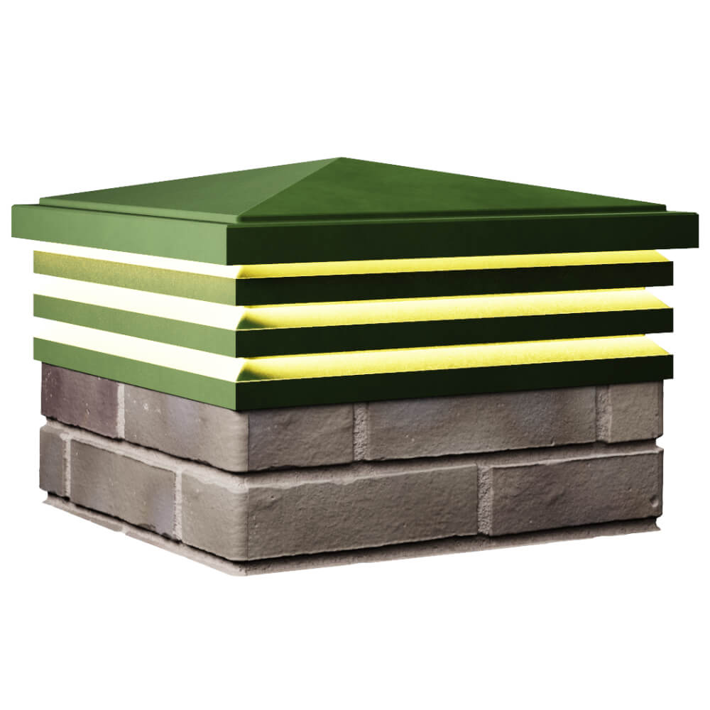 Колпак Zking Бона ХайТек Зеленый на столб 1.5х1.5 кирпича (385х385мм) с подсветкой в Магадане фото